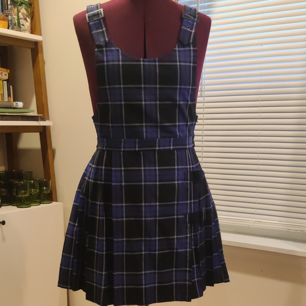 Plaid Pinafore Dress - Purple and Black